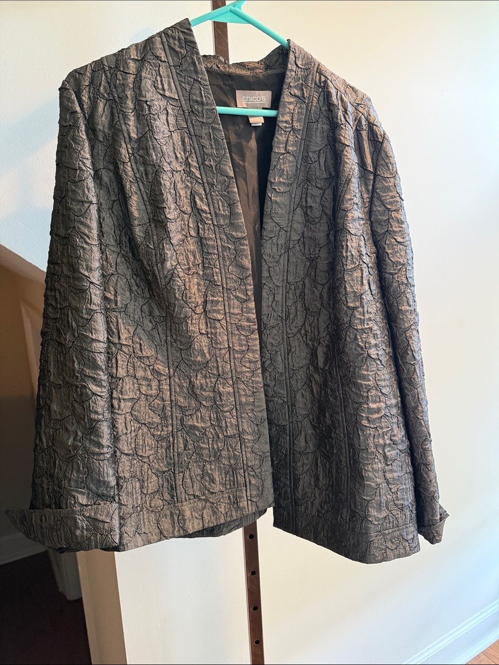 Chico's Textured Open-Front Jacket in Charcoal Gray
